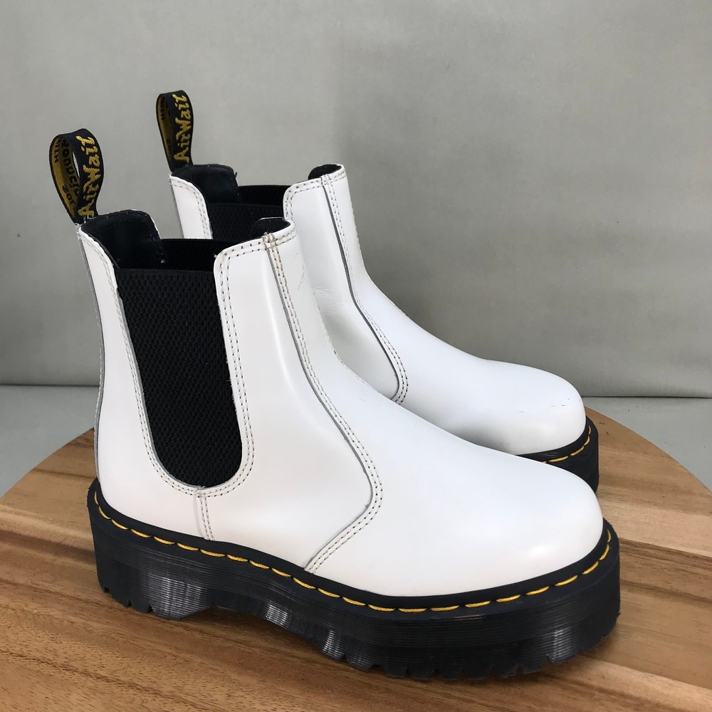 Dr Martens 2976 Quad White Leather Platform Chelsea Boots Womens Size 7 Chunky